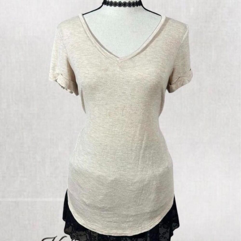 Casual Basic Light Gray V-Neck Top by Pink Rose